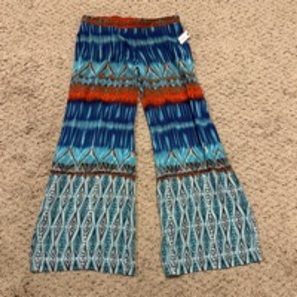 Women's Bisou Bisou Pants Size L Blue Orange Palazzo